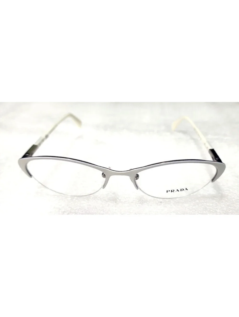 PRADA VPR54P LAR 101 Sm White Oval Cat Eyes Eyeglasses 51-17 135 Box Case